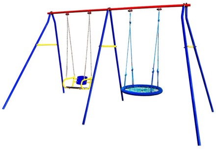 Качели дачные "Пионер 2" двойные качели цепные со спинкой + качели гнездо 76 см. (сетка)