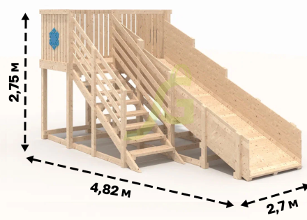 Деревянная зимняя горка "IgraGrad Snow Fox", скат 4 м (без окраски)