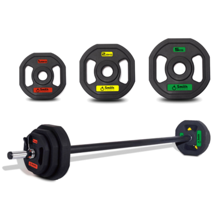 Комплект Smith PXPMS 05 - гимнастическая штанга 20кг:  гриф с пружинным замком;  2х5кг полеуретановый диск;  2x2.5кг полеуретановый диск;  2x1.25кг полеуретановый диск.