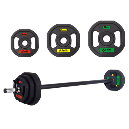 Комплект Smith PXPMS 05 - гимнастическая штанга 20кг:  гриф с пружинным замком;  2х5кг полеуретановый диск;  2x2.5кг полеуретановый диск;  2x1.25кг полеуретановый диск.