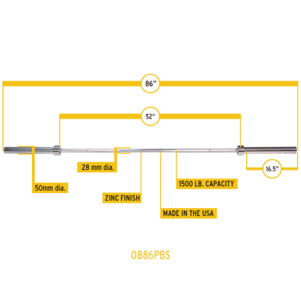 Гриф олимпийский прямой 86", до 679 кг, хромированный (класс-SILVER)