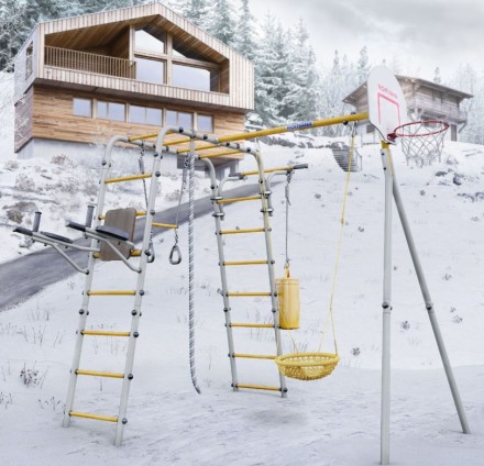 Дачный комплекс "Fitness" + СЕТКА качели Romana 103.20.05 (серый/жёлтый)