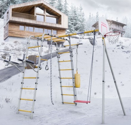   Дачный комплекс "Fitness" + ФАНЕРНЫЕ качели Romana 103.20.05 (серый/жёлтый)