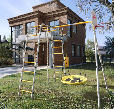 Дачный комплекс "Fitness" + ГНЕЗДО качели Romana (серый/желтый) R 103.20.04