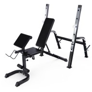 Скамья со стойками под штангу DFC GORILLA черная, с партой для бицепса