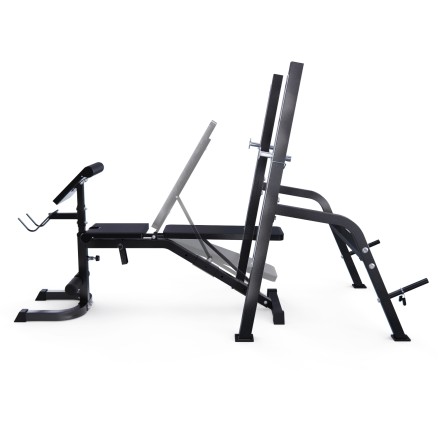 Скамья со стойками под штангу DFC GORILLA черная, с партой для бицепса