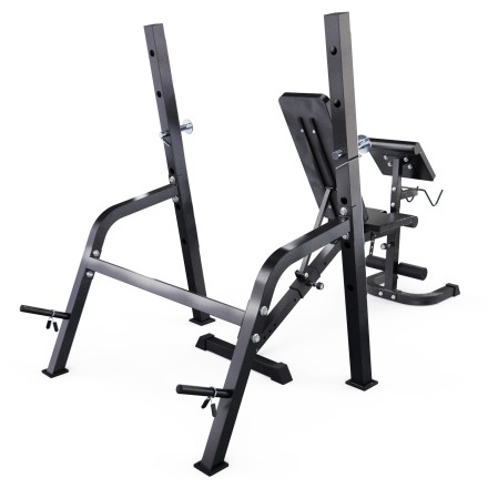 Скамья со стойками под штангу DFC GORILLA черная, с партой для бицепса