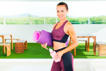 Коврик для йоги 6 мм двуслойный TPE бордово розовый