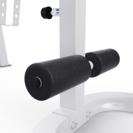 Скамья со стойками под штангу DFC GORILLA белая, с партой для бицепса