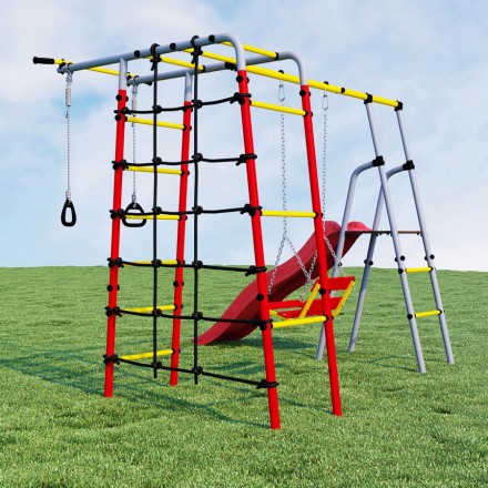 Дачный комплекс "Богатырь" + ЦЕПНЫЕ качели Romana 103.07.06 (серый/жёлтый)