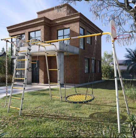 Дачный комплекс "Акробат 2" + ГНЕЗДО качели-гнездо 80 см Romana R 103.19.05 (серый/жёлтый)