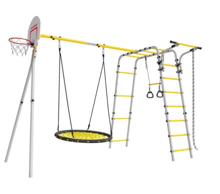 Дачный комплекс "Акробат 2" + Качели ГНЕЗДО-СЕТКА 100 см Romana 103.19.05 (белый,красный,желтый)
