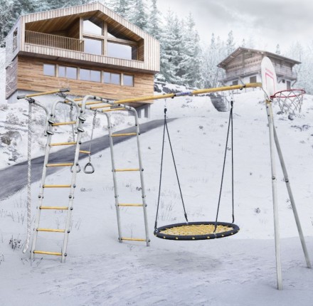 Дачный комплекс "Акробат 2" + Качели ГНЕЗДО-СЕТКА 100 см Romana 103.19.05 (белый,красный,желтый)