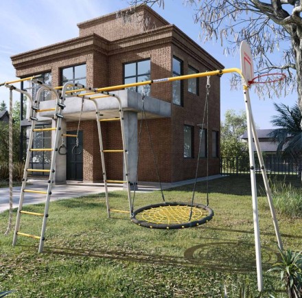 Дачный комплекс "Акробат 2" + Качели ГНЕЗДО-СЕТКА 100 см Romana 103.19.05 (белый,красный,желтый)