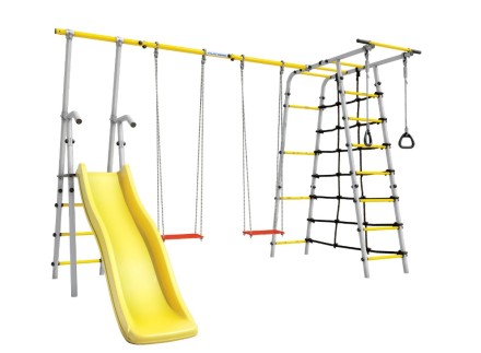 Дачный комплекс "Богатырь Плюс 2" + ФАНЕРНЫЕ качели Romana 103.12.06 (серый/жёлтый)