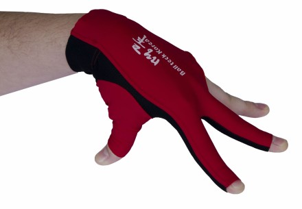 Перчатка бильярдная "Ball Teck 3" (черно-красная, вставка замша), защита от скольжения