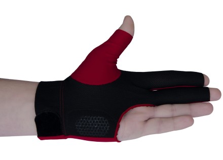 Перчатка бильярдная "Ball Teck 3" (черно-красная, вставка замша), защита от скольжения