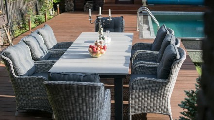 Набор: стол ПАРКЛЭНД (цвет кор/сер) + кресло БЕРГАМО 8 шт. (цвет кор/сер)