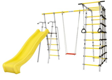 Дачный комплекс "Богатырь MAX" + ФАНЕРНЫЕ качели Romana 103.07.07 (серый/жёлтый)