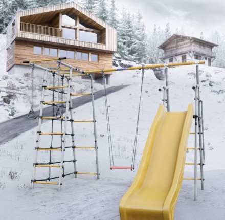 Дачный комплекс "Богатырь MAX" + ФАНЕРНЫЕ качели Romana 103.07.07 (серый/жёлтый)