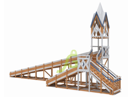 Зимняя деревянная горка "IgraGrad Snow Fox 12 м" с двумя скатами мод.124