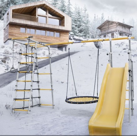 Дачный комплекс "Богатырь Плюс 2 MAX" + Качели ГНЕЗДО-СЕТКА 100 см Romana 103.12.07 (серый/жёлтый)