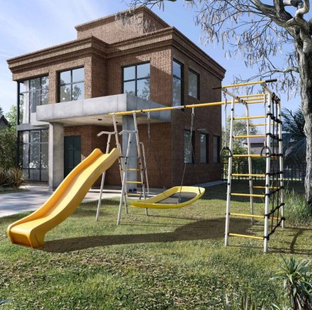 Дачный комплекс "Богатырь Плюс 2 MAX" + ЛОДКА качели Romana 103.12.07 (серый/жёлтый)