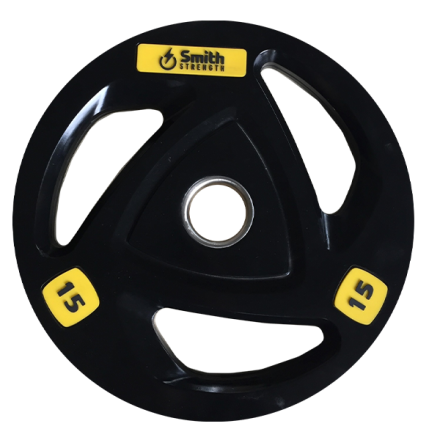Диск для штанги Smith WP085-15 c 3-м хватом, обрезиненный, 15кг