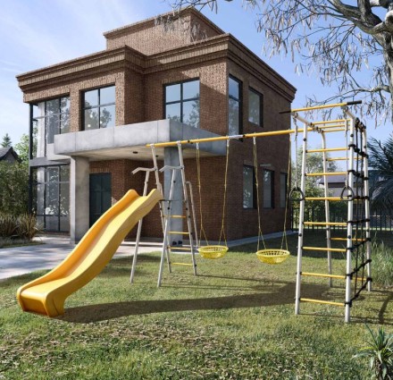 Дачный комплекс "Богатырь Плюс 2 MAX" + СЕТКА качели Romana 103.12.07 (серый/жёлтый)