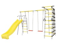 Дачный комплекс "Богатырь Плюс 2 MAX" + ФАНЕРНЫЕ качели Romana 103.12.07 (серый/жёлтый)