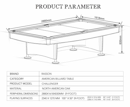 Стол / пул "Rasson Challenger Plus" 8 ф (серый) с плитой