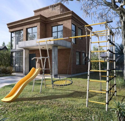 Дачный комплекс "Богатырь Плюс 2" + ГНЕЗДО качели-гнездо 80 см Romana 103.12.06 (белый/желтый)