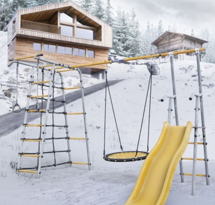 Дачный комплекс "Богатырь Плюс 2" + ГНЕЗДО качели-гнездо 80 см Romana 103.12.06 (белый/желтый)