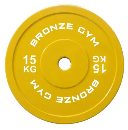 Диск калиброванный BRONZE GYM для пауэрлифтинга желтый 15 кг Диск калиброванный BRONZE GYM для пауэрлифтинга желтый 15 кг