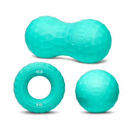 Набор из двух массажных мячей с кистевым эспандером бирюзовый Набор из двух массажных мячей с кистевым эспандером бирюзовый