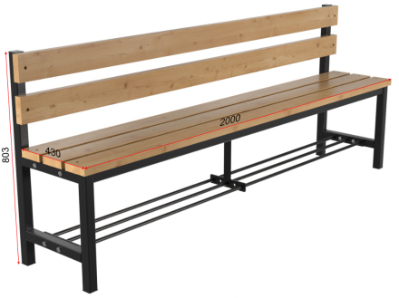 Скамейка для раздевалок со спинкой разборная с полкой для обуви