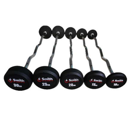 Набор обрезиненных фиксированных штанг Smith DB145-BC 10-30кг с изогнутой ручкой, шаг 5кг