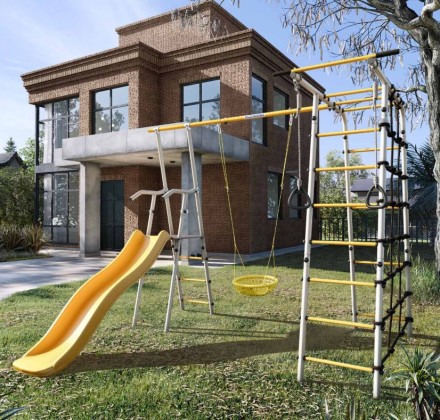 Дачный комплекс "Богатырь" + СЕТКА качели Romana 103.07.06 (серый/жёлтый)