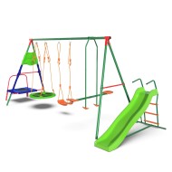 Детский комплекс DFC MULTIPLAY качели: планер, верёвочные, гнездо; мини-батут и горка Детский комплекс DFC MULTIPLAY качели: планер, верёвочные, гнездо; мини-батут и горка