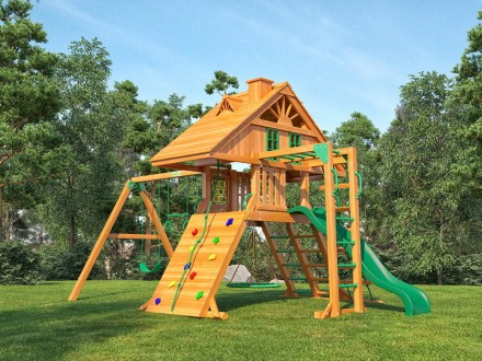 Деревянная детская площадка для дачи "Крепость Фани с рукоходом" (Домик)