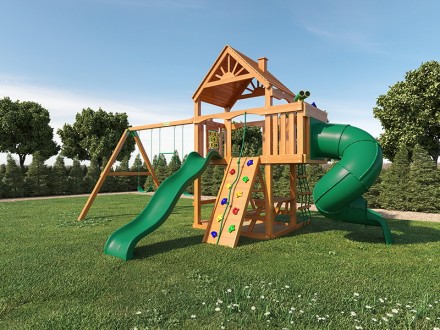 Деревянная детская площадка для дачи "Шато с трубой" (Дерево)