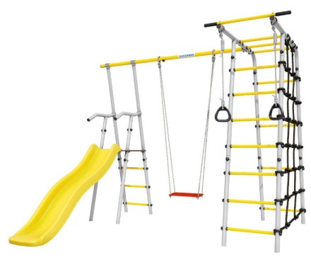 Дачный комплекс "Богатырь" + ФАНЕРНЫЕ качели Romana 103.07.06 (серый/жёлтый)