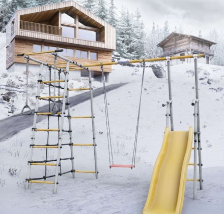 Дачный комплекс "Богатырь" + ФАНЕРНЫЕ качели Romana 103.07.06 (серый/жёлтый)