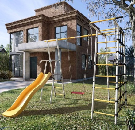 Дачный комплекс "Богатырь" + ФАНЕРНЫЕ качели Romana 103.07.06 (серый/жёлтый)