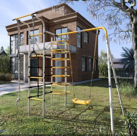 Дачный комплекс "Космос" + ПЛАСТИКОВЫЕ качели Romana 103.21.05 (серый/жёлтый) 