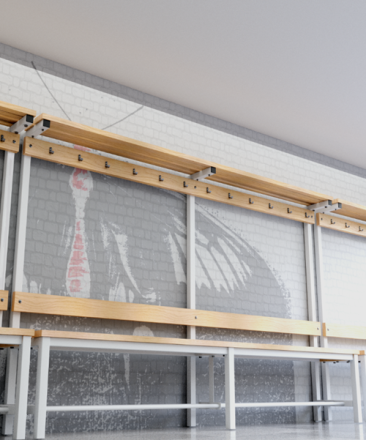 Скамейка для раздевалки c вешалкой односторонняя цельносварная с полкой для обуви и для головных уборов