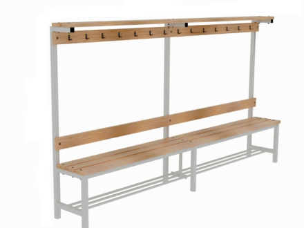 Скамейка для раздевалки c вешалкой односторонняя цельносварная с полкой для обуви и для головных уборов