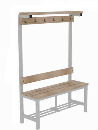 Скамейка для раздевалки c вешалкой односторонняя цельносварная с полкой для обуви и для головных уборов