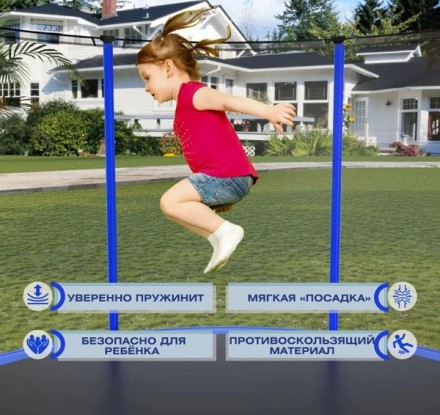 Батут с защитной сеткой PERFETTO SPORT 12 (диаметр 3,7 м, синий)