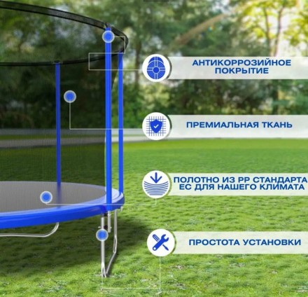 Батут с защитной сеткой PERFETTO SPORT 12 (диаметр 3,7 м, синий)